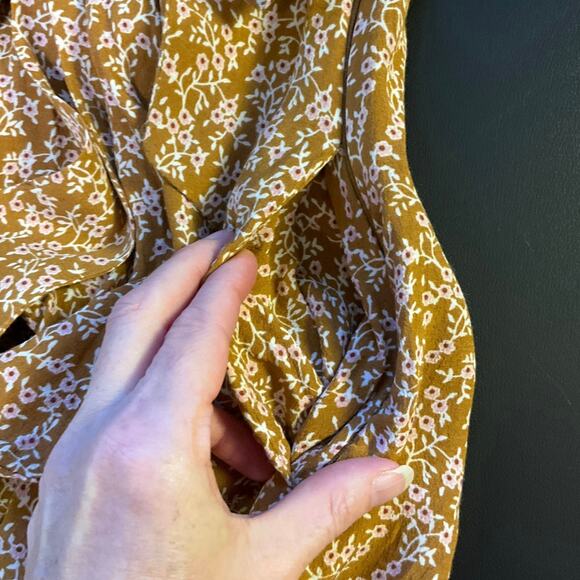 Free People Clara Tunic Mini Dress Neutral Tan Floral Bohemain Wrap Size M - Picture 5 of 10